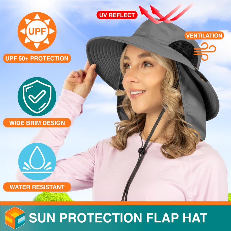 Suncube SUN CUBE Fishing Hat Sun Hat for Men, Women, Hiking Sun Hat with Neck Flap, Wide Brim, Chin Strap, Safari Summer Bucket Boonie Hat, UPF 50+ Outdoor Protection, Packable Breathable Mesh (Gray) - Image 4